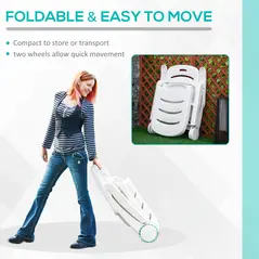 Outsunny 2PCs Outdoor Folding Sun Lounger Recliner on Wheels w/ 5-Position Backrest, White - 5