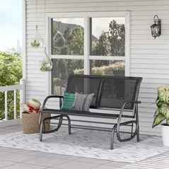 Outsunny 2-Person Outdoor Glider Bench Patio Double Swing Gliding Chair Loveseat w/Power Coated Steel Frame for Garden Patio Porch, Black - 9