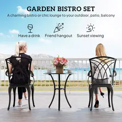 Outsunny 3 Pieces Garden Dining Set for 2, Cast Aluminium Outdoor Dining Set with 2 Armchairs and Round Dining Table with Parasol Hole, Garden Furniture Set, Brown - 4