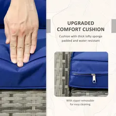 Outsunny 3 Pieces Rattan Bistro Set, Wicker Garden Furniture Set with Storage Coffee Table and Chairs, Thickened Cushions for Outdoor, Patio, Balcony, Blue - 6