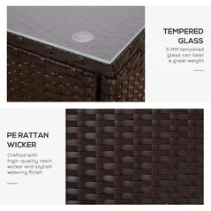 Outsunny 3 Pieces Rattan Bistro Set with Furniture Cover, Wicker Garden Furniture Set, Glass Top Coffee Table and Chairs with Cushions for Outdoor, Patio, Balcony, Dark Blue - 6