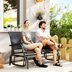 Outsunny 2-Person Outdoor Glider Bench Patio Double Swing Gliding Chair Loveseat w/Power Coated Steel Frame for Garden Patio Porch, Grey - 2