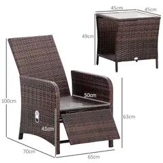 Outsunny 3 Pieces Rattan Bistro Set Balcony Furniture with Cushions, Storage Function - Cream White - 3
