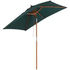 Outsunny 2m x 1.5m Garden Parasol Umbrella with Tilting Sunshade Canopy, Outdoor Market Table Umbrella with Wood and Bamboo Frame, Green - 1