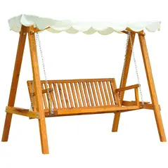 Outsunny 3 Seater Garden Swing Seat with Canopy, Wooden Swing Chair, Outdoor Hammock Bench for Balcony Patio Porch, Cream White - 1
