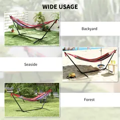 Outsunny 298 x 117cm Hammock with Stand Camping Hammock with Portable Carrying Bag, Adjustable Height, 120kg Load Capacity, Multicolour - 6