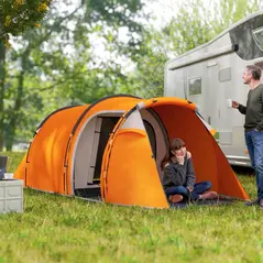Outsunny 2-3 Man Tunnel Tents w/ Vestibule Camping Tent Porch Air Vents Weather-Resistant Shelter, Orange - 8