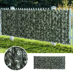 Outsunny 2-Piece Artificial Leaf Hedge Screen Privacy Fence Panel for Garden Outdoor Indoor Decor, Dark Green, 3M x 1.5M - 7