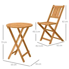 Outsunny 3 Piece Folding Bistro Set, Wooden Garden Table and Chairs for Outdoor, Patio, Yard, Porch, Teak - 3