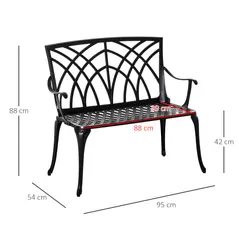 Outsunny 2-Seater Cast Aluminium Garden Bench Loveseat Outdoor Furniture Chair w/ Decorative Backrest & Ergonomic Armrest for Patio Terrace Porch - 3