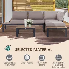 Outsunny 3 Pieces Garden Furniture Set, Aluminium 4 Seater Corner Sofa Set with 2 Loveseats, Coffee Table and Side Trays, Outdoor Conversation Furniture with Cushions for Garden, Black - 7