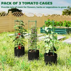 Outsunny 3 Packs Tomato Cages with 83.7L Grow Bags, 47.2" Adjutstable Triangle Plant Stakes Support Trellis with Planter Bags - 4