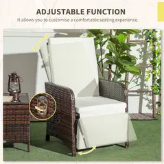 Outsunny 3 Pieces Rattan Bistro Set Balcony Furniture with Cushions, Storage Function - Cream White - 4