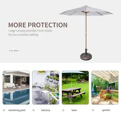 Outsunny 3 m Garden Parasol with Base, Pulley Operated Patio Umbrella, Wooden Parasol, Table Market Umbrella with Rope Pulley Mechanism and 8 Ribs, White - 6