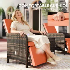 Outsunny 3 Pieces Rattan Bistro Set Balcony Furniture with Cushions, Storage Function - Orange - 5