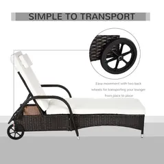 Outsunny 2PC Rattan Sun Lounger Recliner Bed Reclining Chair Patio Garden Outdoor Wicker Weave Adjustable Headrest with Fire Retardant Cushion – Brown - 7