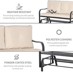 Outsunny 2-Person Outdoor Loveseat Glider Bench Rocking Chair for Patio, Garden, Yard, Porch with Armrest and Cushions, Khaki - 5