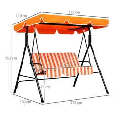 Outsunny 3 Seater Garden Swing Chair, Outdoor Swing Chair with Adjustable Canopy, Mental Frame & Cushions, Orange - 3