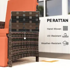 Outsunny 3 Pieces Rattan Bistro Set Balcony Furniture with Cushions, Storage Function - Orange - 6