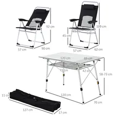 Outsunny 3 Piece Folding Camping Table and Chairs Set, Backpacking Chairs with Portable Table - 3