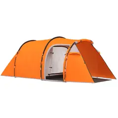 Outsunny 2-3 Man Tunnel Tents w/ Vestibule Camping Tent Porch Air Vents Weather-Resistant Shelter, Orange - 1