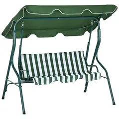 Outsunny 3 Seater Garden Swing Seat Chair Outdoor Bench with Adjustable Canopy and Metal Frame, Green Stripes - 1