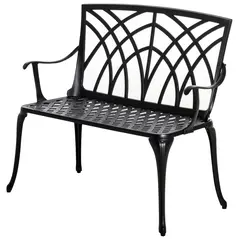 Outsunny 2-Seater Cast Aluminium Garden Bench Loveseat Outdoor Furniture Chair w/ Decorative Backrest & Ergonomic Armrest for Patio Terrace Porch - 1
