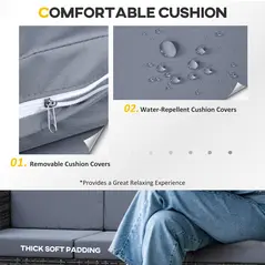 Outsunny 3 Seater All Weather Outdoor Sofa, Garden Rattan Sofa with Cushions and Mental Frame, Grey - 4