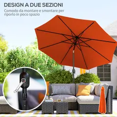 Outsunny 3 m Garden Parasol Umbrellas, Outdoor Sun Shade with 8 Ribs, Tilt and Crank Handle for Balcony, Bench, Garden, Orange - 5