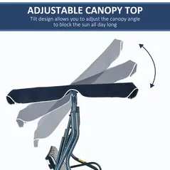 Outsunny 3 Seater Garden Swing Seat Chair Outdoor Bench with Adjustable Canopy and Metal Frame, Blue Stripes - 4