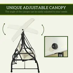 Outsunny 3 Seater Canopy Swing Chair, 2 in 1 Garden Swing Seat Bed, with Adjustable Canopy and Metal Frame, Cream White - 4