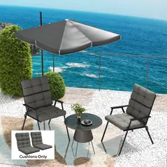 Outsunny 2-Piece Seat Cushion Replacement with Backrest, Garden Patio Chair Cushions Set with Ties, Charcoal Grey - 2