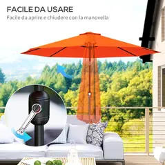 Outsunny 3 m Garden Parasol Umbrellas, Outdoor Sun Shade with 8 Ribs, Tilt and Crank Handle for Balcony, Bench, Garden, Orange - 4