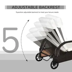 Outsunny 2PC Rattan Sun Lounger Recliner Bed Reclining Chair Patio Garden Outdoor Wicker Weave Adjustable Headrest with Fire Retardant Cushion – Brown - 4