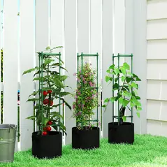 Outsunny 3 Packs Tomato Cages with 83.7L Grow Bags, 47.2" Adjutstable Triangle Plant Stakes Support Trellis with Planter Bags - 9