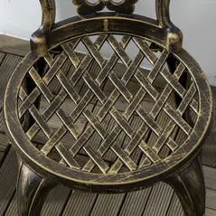 Outsunny 3 Piece Cast Aluminium Garden Bistro Set for 2 with Parasol Hole, Outdoor Coffee Table Set, Two Armless Chairs and Round Coffee Table for Balcony, Patio, Bronze - 7