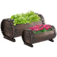 Outsunny 2PCs 56L Wooden Planter Box Flower Plant Pot Outdoor Flower Beds Plant Box with Solid Wood Carbonized Colour - 1