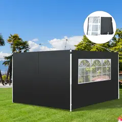 Outsunny 3 Meters Gazebo Replaceable Exchangeable Side Panel Wall Panels Walls With Window, Black - 9