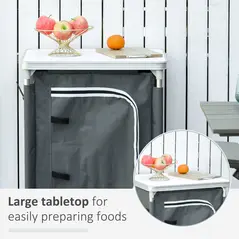 Outsunny 2-Shelf Camping Cupboard Camping Kitchen Station Cook Table Aluminum, Storage Organiser for BBQ Party Picnics Backyards with Carrying Bag - 4