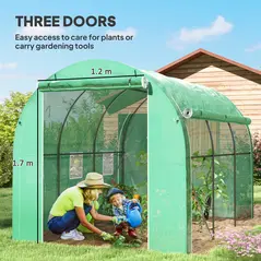 Outsunny 296 x 196cm Steel Frame Polytunnel Greenhouse - Green - 5