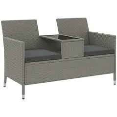 Outsunny 2-Seater PE Rattan Outdoor Garden Bench w/ Centre Table Grey - 1