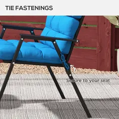 Outsunny 2-Piece Seat Cushion Replacement with Backrest, Garden Patio Chair Cushions Set with Ties, Blue - 5