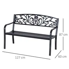 Outsunny 2-Seater Garden Bench, Steel-Black - 3