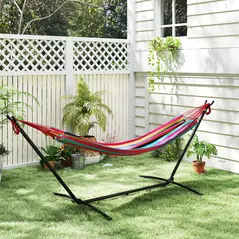 Outsunny 298 x 117cm Hammock with Stand Camping Hammock with Portable Carrying Bag, Adjustable Height, 120kg Load Capacity, Multicolour - 9