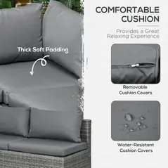 Outsunny 3 Pieces PE Rattan Garden Furniture Set with 10 cm Thick Cushions, 4 Seater Garden Corner Sofa Set with Glass Top Coffee Table, Outdoor Furniture for Patio, Porch, Grey - 5