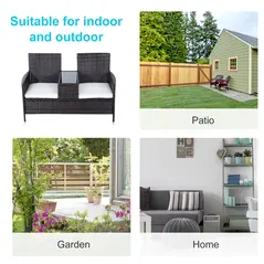 Outsunny 2-Seater Rattan Chair Furniture Set W/ Middle Tea Table-Brown - 7