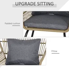 Outsunny 3 Pieces Rattan Bistro Set, Wicker Garden Furniture Set with Cushions, Glass Top Coffee Table and Chairs for Outdoor, Patio, Balcony, Brown - 4