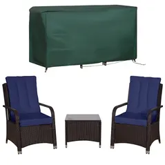 Outsunny 3 Pieces Rattan Bistro Set with Furniture Cover, Wicker Garden Furniture Set, Glass Top Coffee Table and Chairs with Cushions for Outdoor, Patio, Balcony, Dark Blue - 9