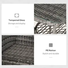 Outsunny 3 Pieces Rattan Bistro Set, Wicker Garden Furniture Set with 2-Tier Coffee Table and Chairs, Washable Cushions, for Outdoor Patio Balcony, Mixed Grey - 7