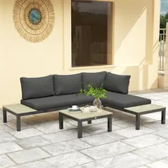 Outsunny 3 Pieces Garden Furniture Set, Aluminium 4 Seater Corner Sofa Set with 2 Loveseats, Coffee Table and Side Trays, Outdoor Conversation Furniture with Cushions for Garden, Dark Grey - 8